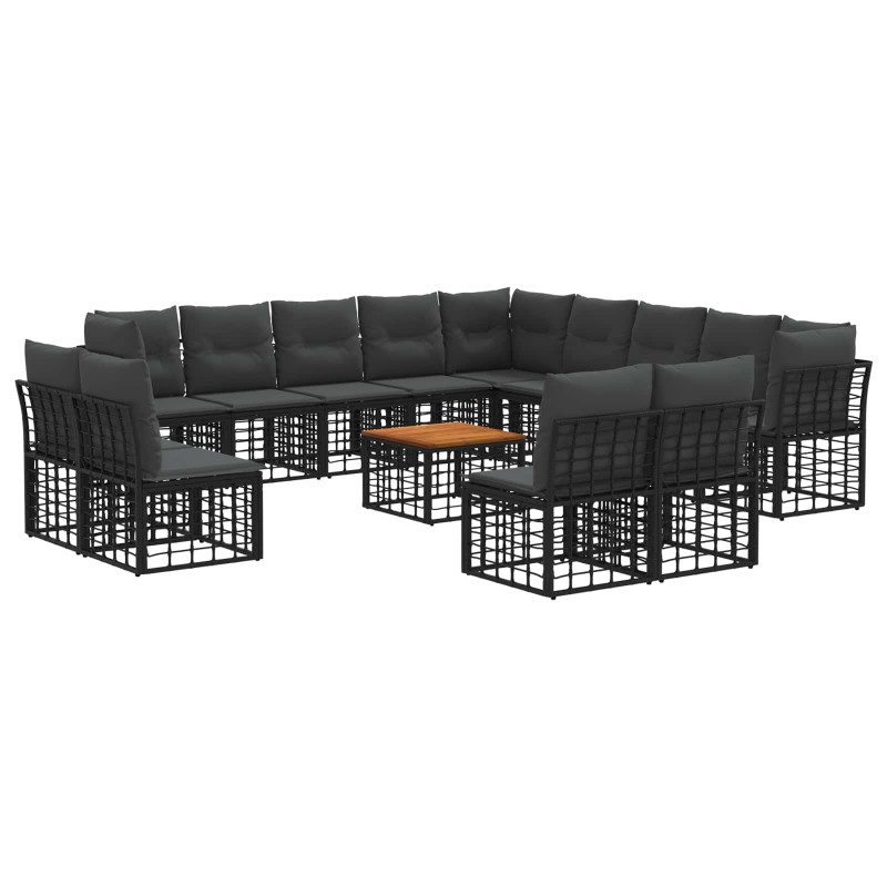 Zestaw sof na zewnątrz 14 pcs Czarny i Ciemnoszary Poliester