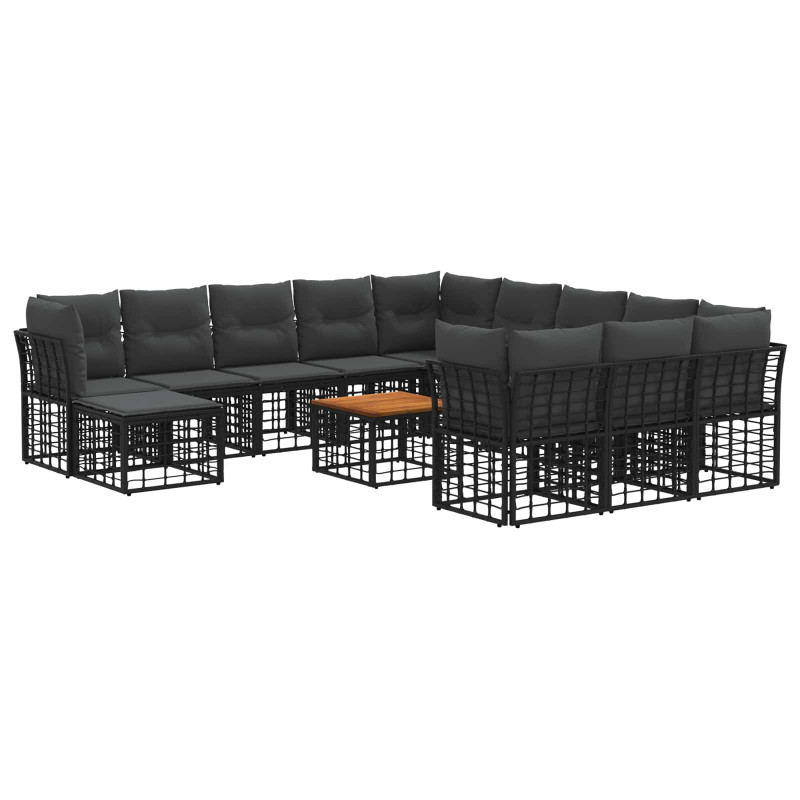 Zestaw sof na zewnątrz 13 pcs Czarny i Ciemnoszary Poliester