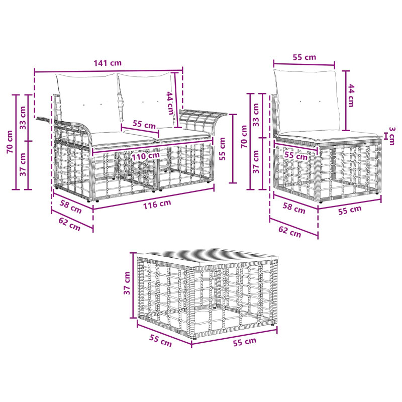 Zestaw sof na zewnątrz 4 pcs Czarny i Ciemnoszary Poliester