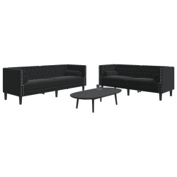 2-cz. wypoczynek Chesterfield z wałkami, czarny, aksamit