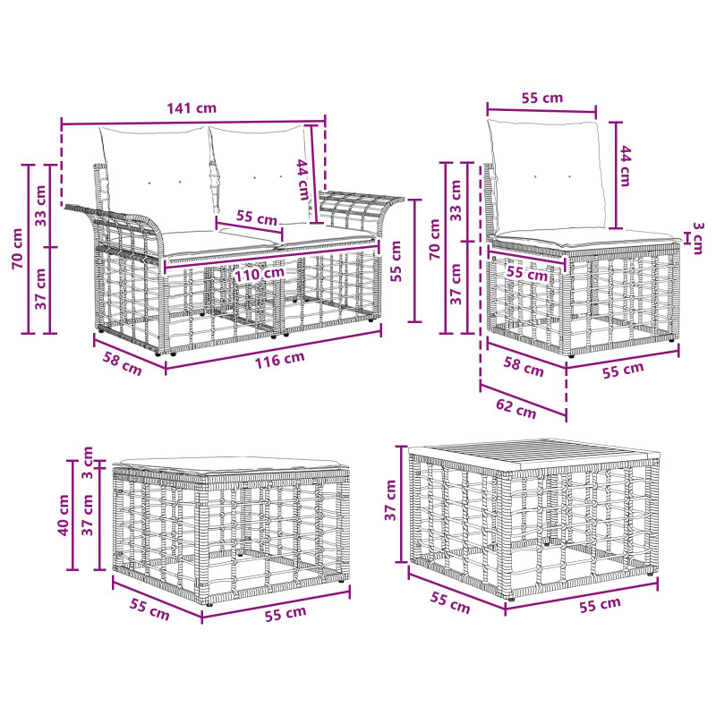 Zestaw sof na zewnątrz 8 pcs Naturalny i Kremowy Biały