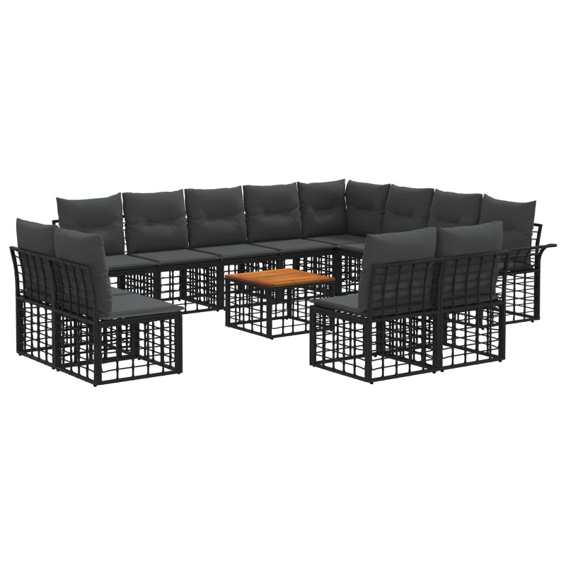 Zestaw sof na zewnątrz 13 pcs Czarny i Ciemnoszary Poliester