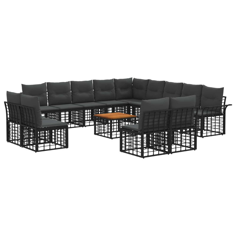 Zestaw sof na zewnątrz 14 pcs Czarny i Ciemnoszary Poliester