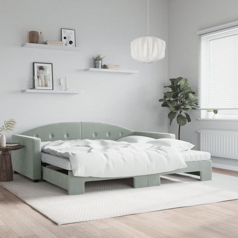 Sofa rozsuwana z materacami, jasnoszara, 100x200 cm, aksamit