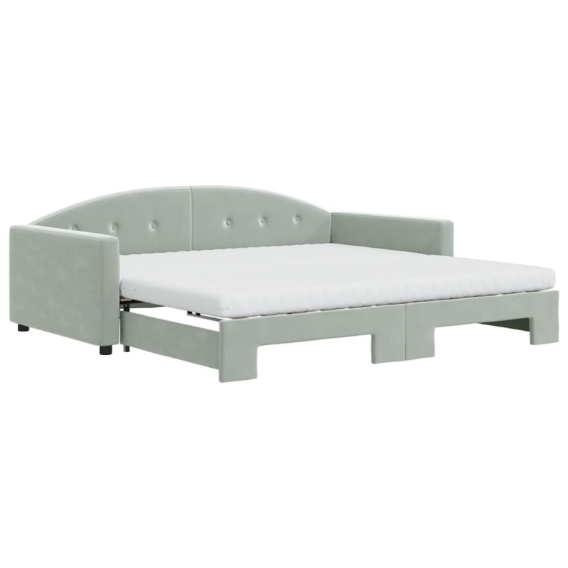 Sofa rozsuwana z materacami, jasnoszara, 100x200 cm, aksamit