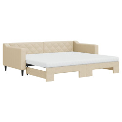 Sofa rozsuwana z materacami, kremowa, 90x200 cm, tkanina