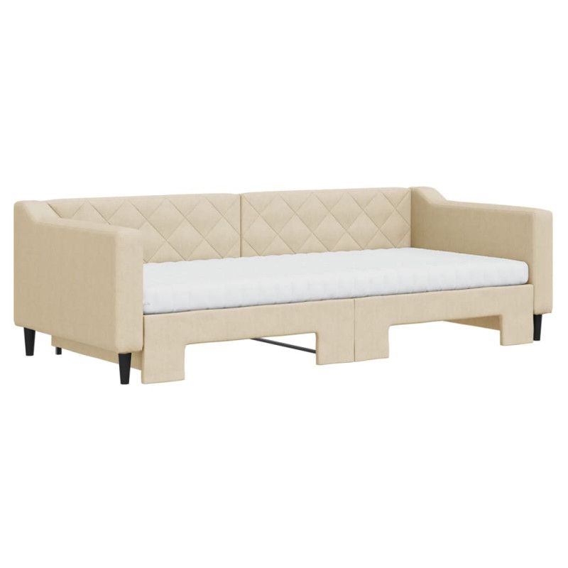 Sofa rozsuwana z materacami, kremowa, 90x200 cm, tkanina