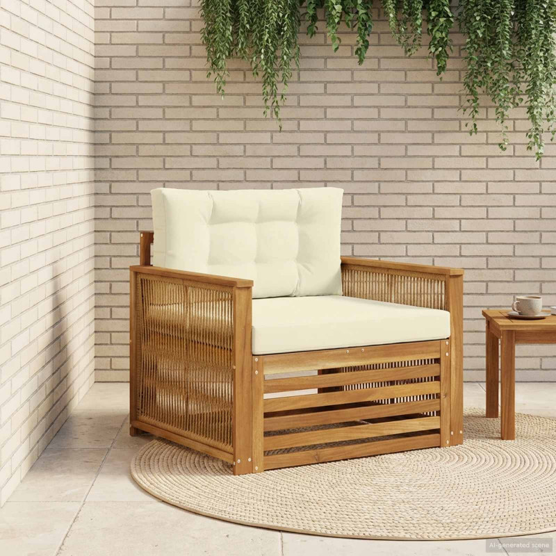 Sofa na zewnątrz Lite Drewno Akacji Naturalny i Kremowy