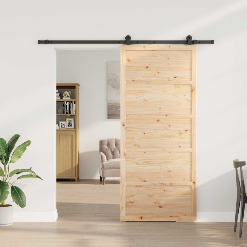 Drzwi przesuwne naturalny 90 x 208 cm Lite drewno sosnowe