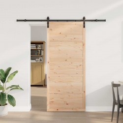 Drzwi przesuwne naturalny 90 x 208 cm Lite drewno sosnowe