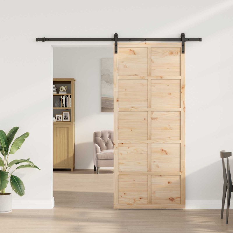 Drzwi przesuwne naturalny 100 x 208 cm Lite drewno sosnowe