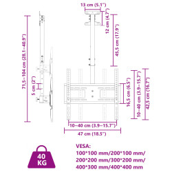 Uchwyt sufitowy na TV 32-65'', rozstaw VESA 400x400 mm, 40 kg