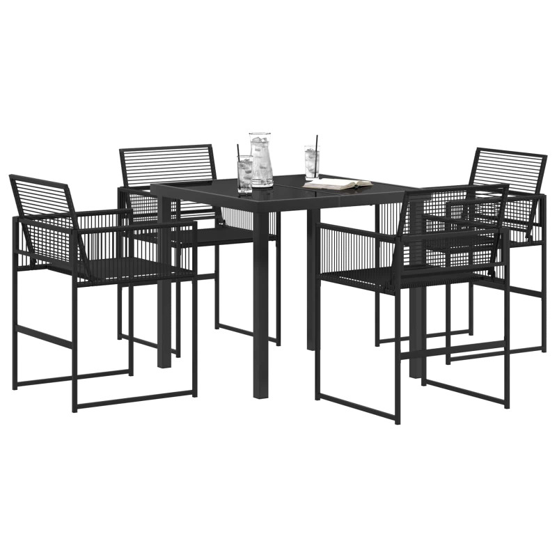 Zestaw do jadalni w ogrodzie 5 pcs Czarny polirattan