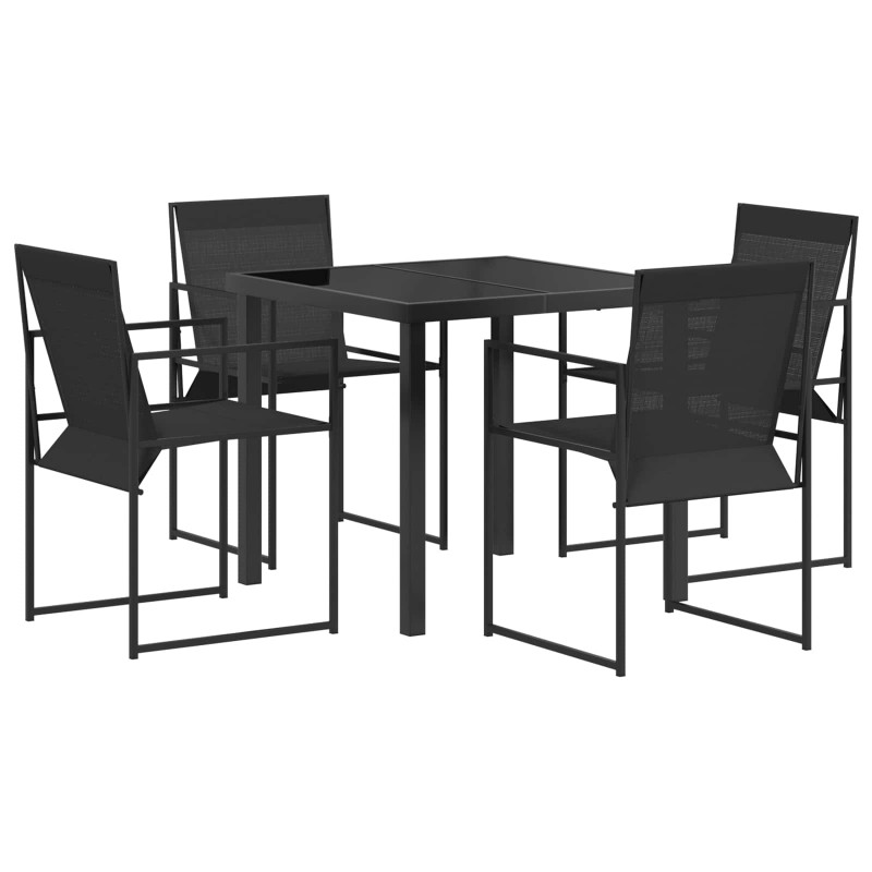Zestaw do jadalni w ogrodzie 5 pcs Czarny Tekstylna i stalowa