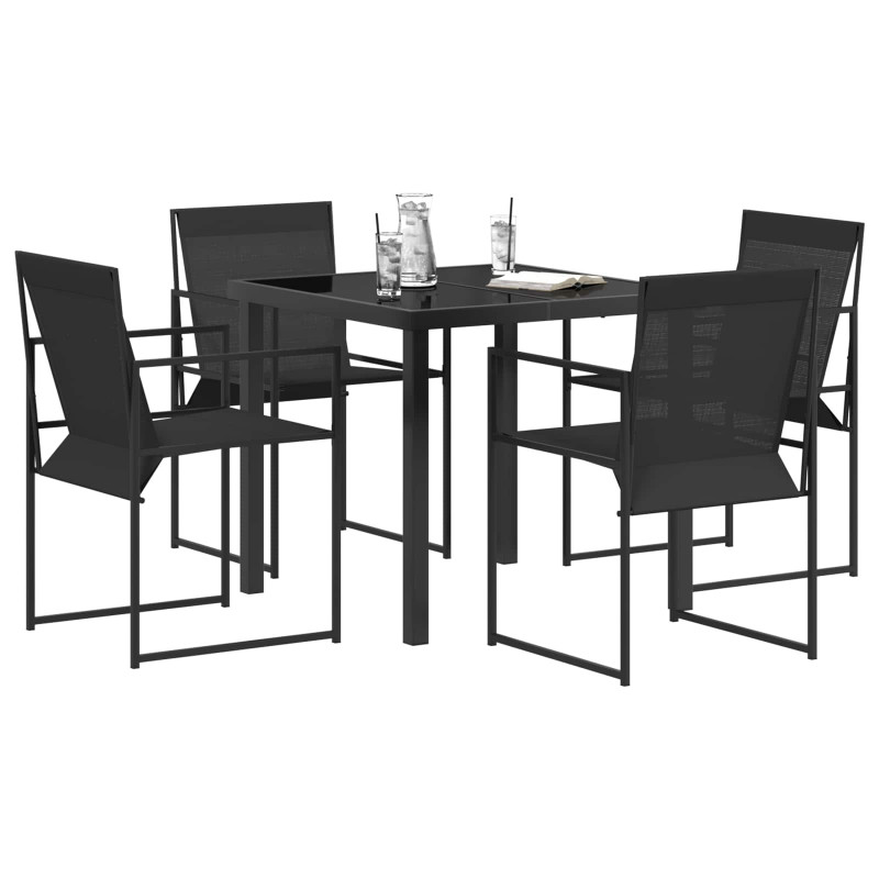 Zestaw do jadalni w ogrodzie 5 pcs Czarny Tekstylna i stalowa