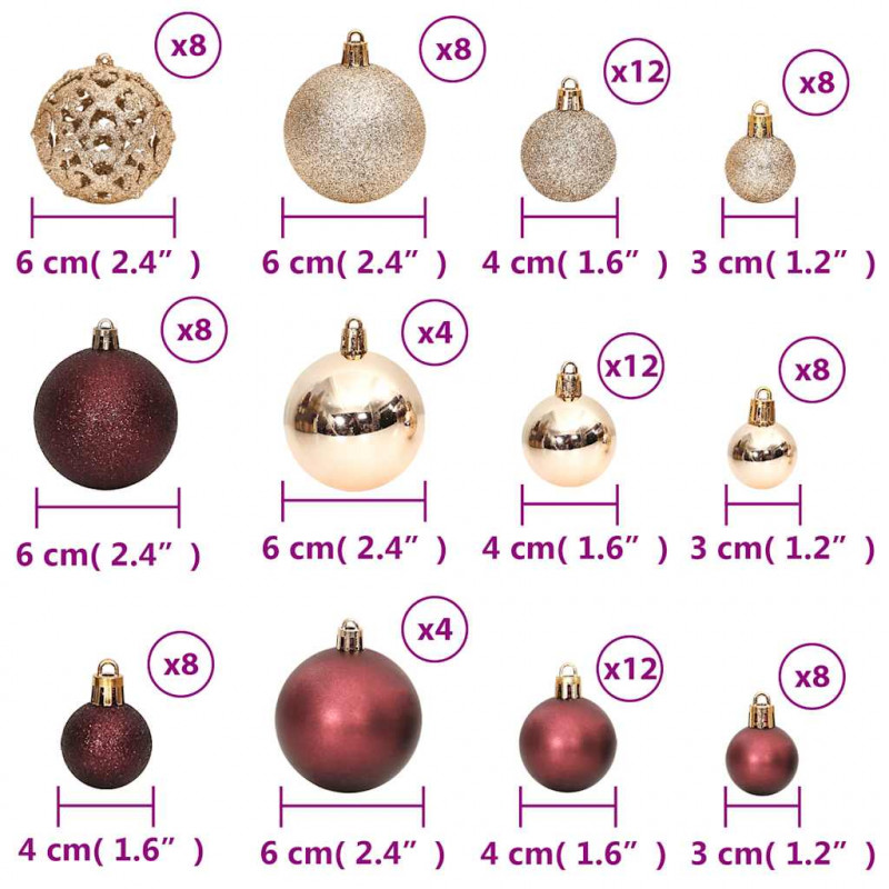 Bombki świąteczne, 100 szt., kolor szampana i brąz, 3/4/6 cm