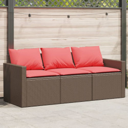 Sofa ogrodowa z poduszkami, 3-osobowa, brązowa, polirattan