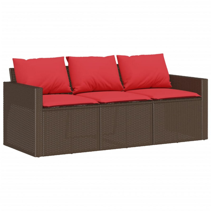 Sofa ogrodowa z poduszkami, 3-osobowa, brązowa, polirattan