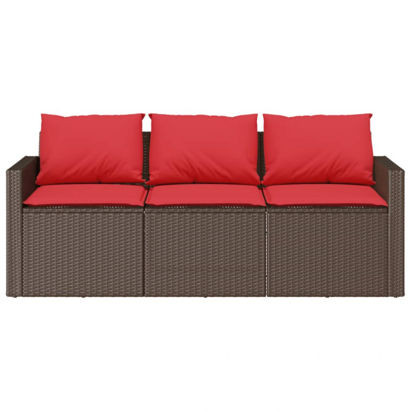 Sofa ogrodowa z poduszkami, 3-osobowa, brązowa, polirattan