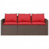 Sofa ogrodowa z poduszkami, 3-osobowa, brązowa, polirattan