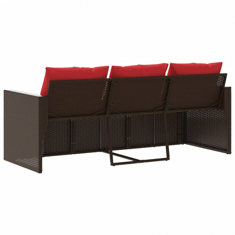 Sofa ogrodowa z poduszkami, 3-osobowa, brązowa, polirattan