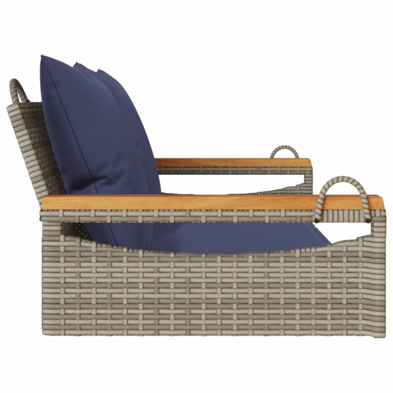 Ławka bujana z poduszkami, szara, 109x62x40 cm, polirattan