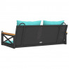 Ławka bujana z poduszkami, czarna, 109x62x40 cm, polirattan