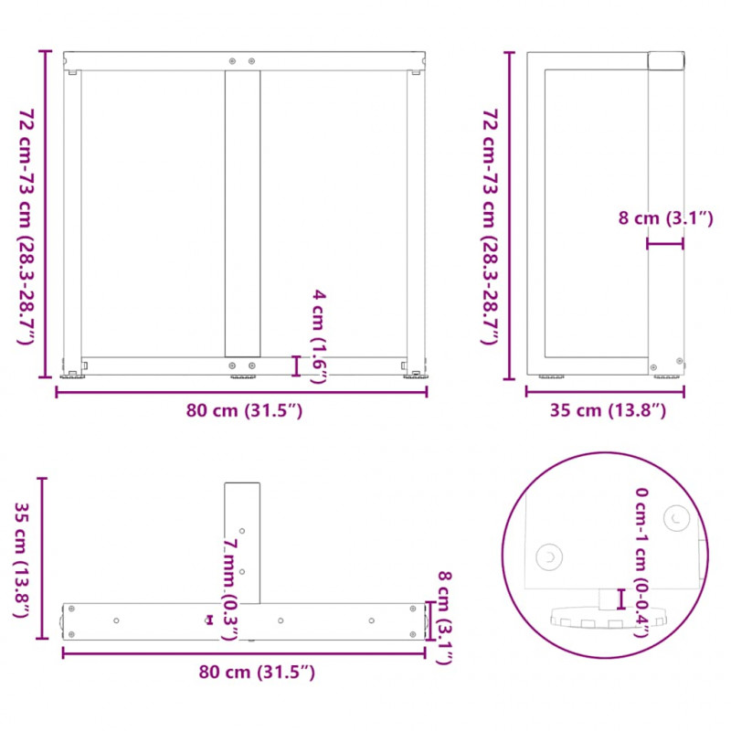 Nogi do stołu jadalnego w kształcie litery T 2 szt. Białe 80x35x(72-73) cm Stal