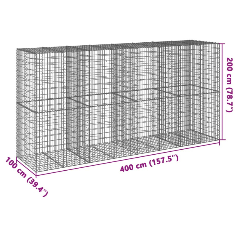 Kosz gabionowy z pokrywą, 400x100x200 cm, galwanizowane żelazo