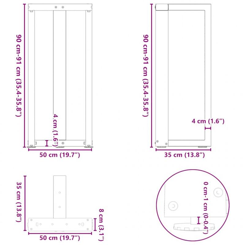 Nogi do stołu barowego w kształcie litery T 2 szt. Czarne 50x35x(90-91) cm Stal