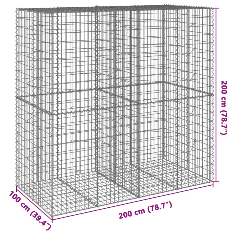 Kosz gabionowy z pokrywą, 200x100x200 cm, galwanizowane żelazo