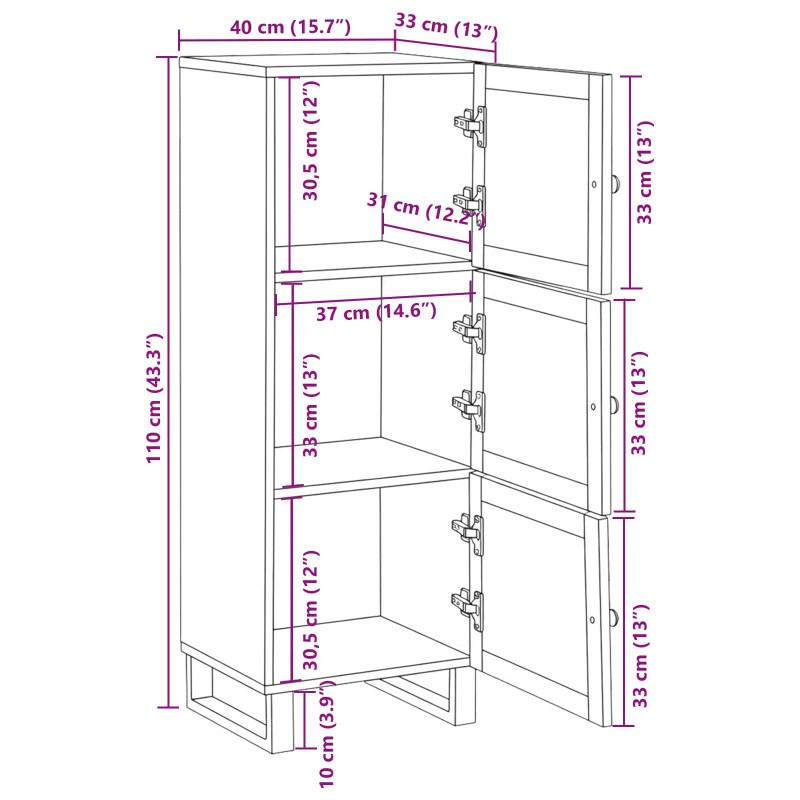 Highboard z drzwiami Brązowy 90 x 33 x 75 cm Drewno z mango