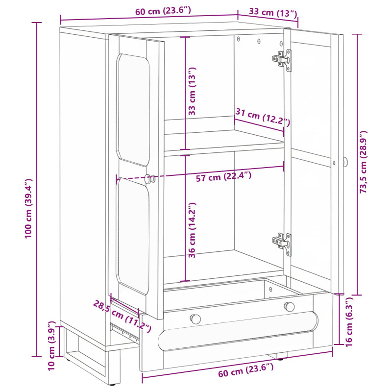 Highboard z szufladą Brązowy 40 x 33 x 110 cm Drewno z mango
