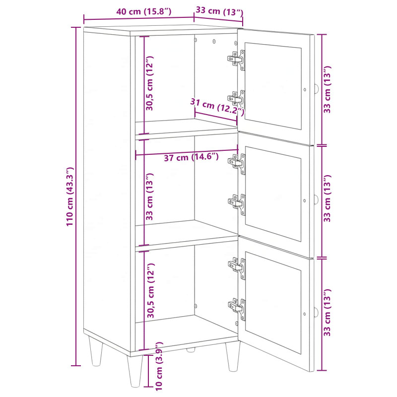 Highboard Biały 40 x 33 x 110 cm lite drewno mango