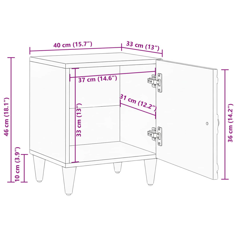 Szafka Nocna 2 pcs Brązowy 40 x 33,5 x 46 cm Drewno z mango