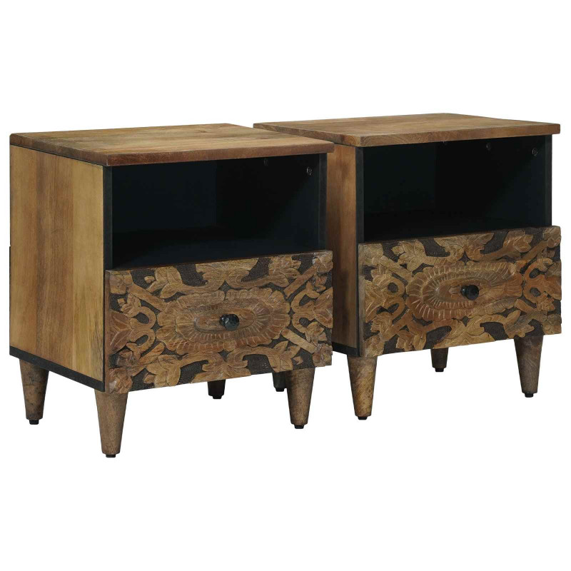 Szafka łóżkowa 2 pcs Brązowy 40 x 33 x 46 cm Drewno z mango