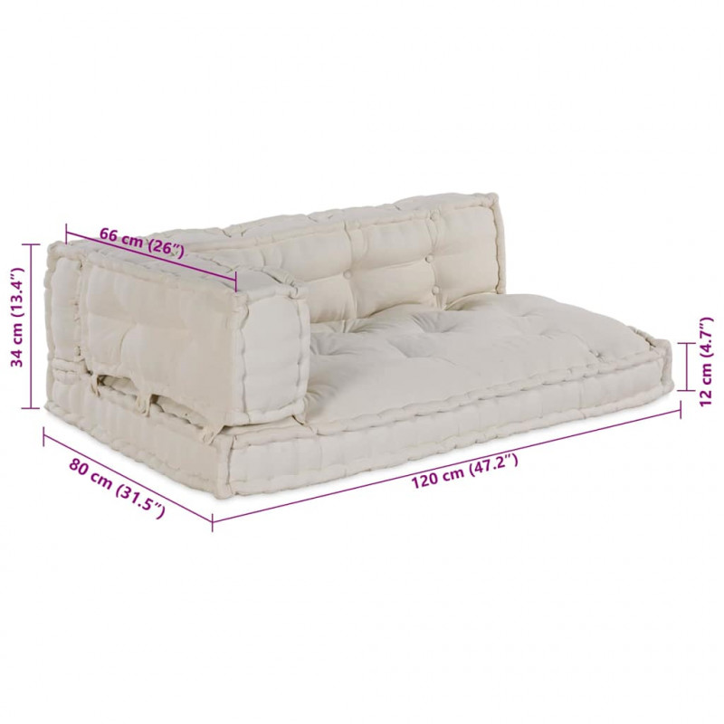 Poduszka do sofy paletowej 3 pcs kremowy 120 x 80 x 34 cm