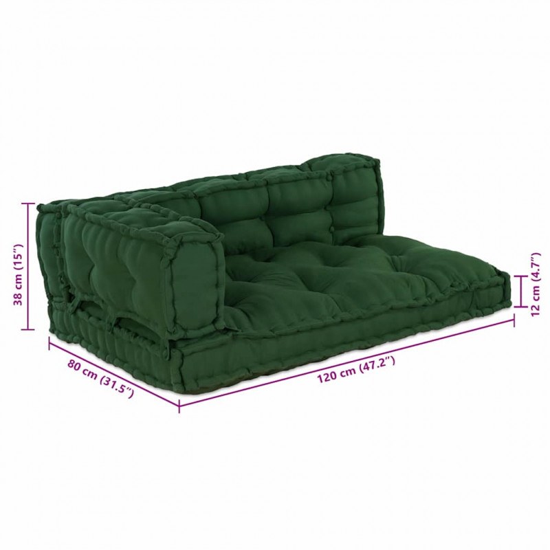 Poduszka do sofy paletowej 3 pcs zielony 120 x 80 x 38 cm