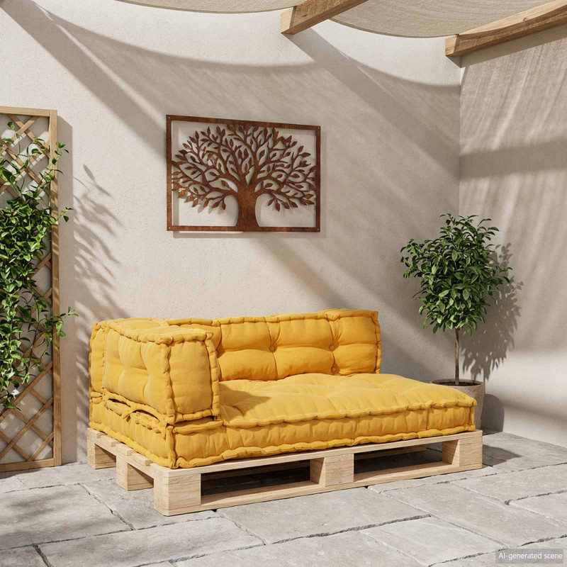 Poduszka do sofy paletowej 3 pcs żółty 120 x 80 x 38 cm tkanina