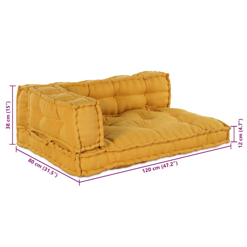 Poduszka do sofy paletowej 3 pcs żółty 120 x 80 x 38 cm tkanina