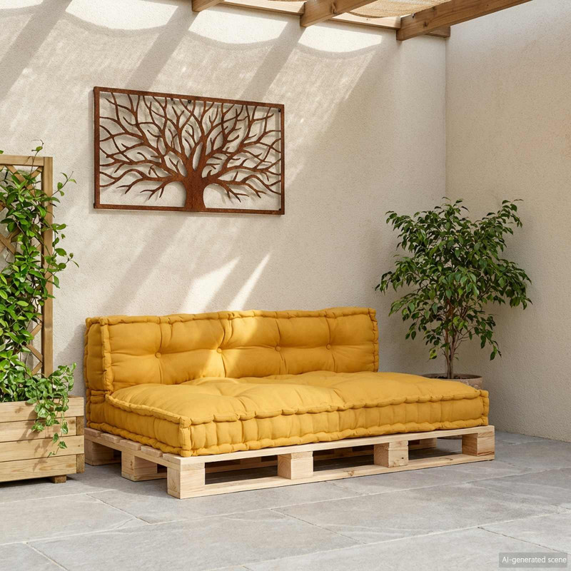 Poduszka do sofy paletowej 2 pcs żółty 120 x 80 x 38 cm tkanina