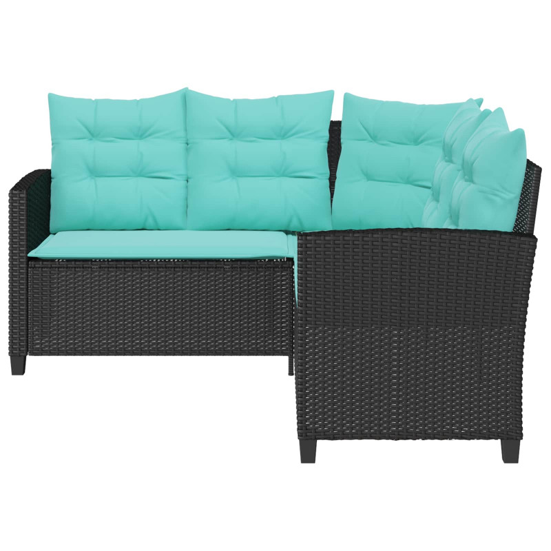 Sofa Ogrodowa z poduszką 2 pcs Czarny i Turkusowy Polirattan