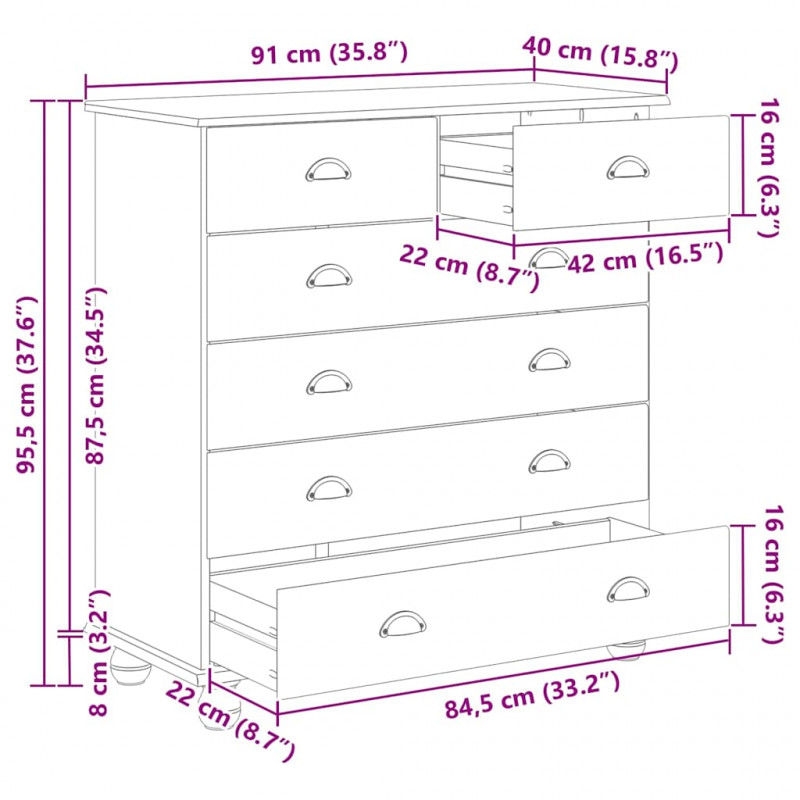 Komoda ASKIM Brązowy 91 x 40 x 95,5 cm Lite drewno sosnowe