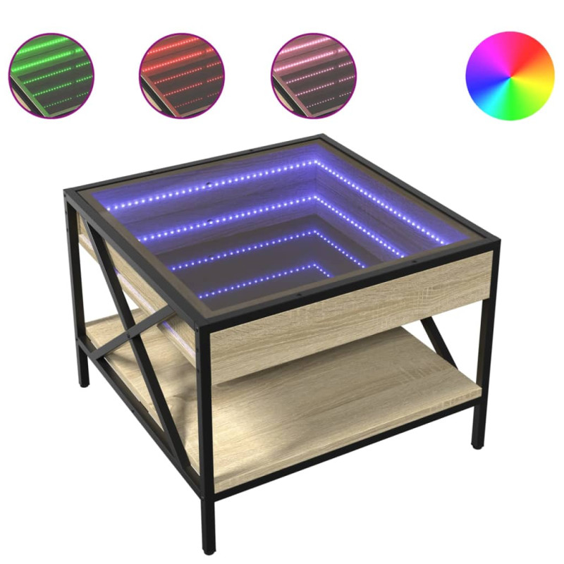 Stolik kawowy z LED Infinity, dąb sonoma, 50x50x38 cm