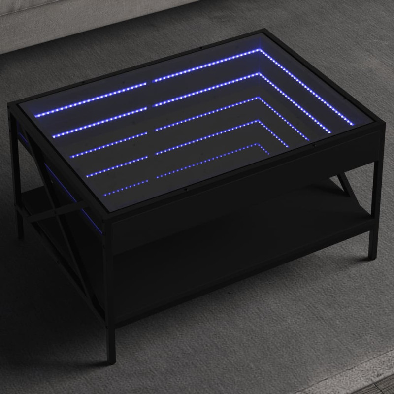 Stolik kawowy z LED Infinity, czarny, 70x50x38 cm