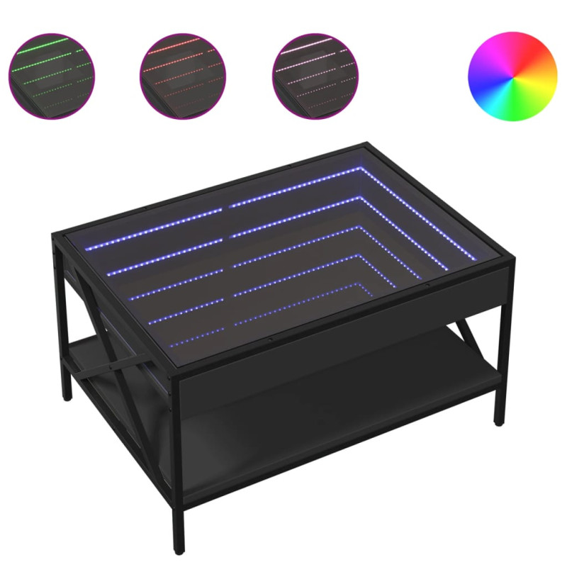 Stolik kawowy z LED Infinity, czarny, 70x50x38 cm