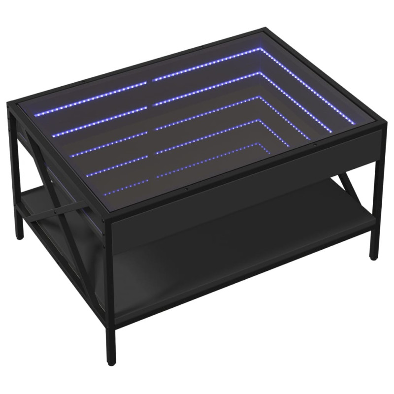 Stolik kawowy z LED Infinity, czarny, 70x50x38 cm