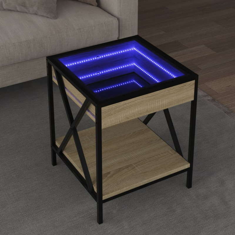 Stolik kawowy z LED Infinity, dąb sonoma, 40x40x49 cm