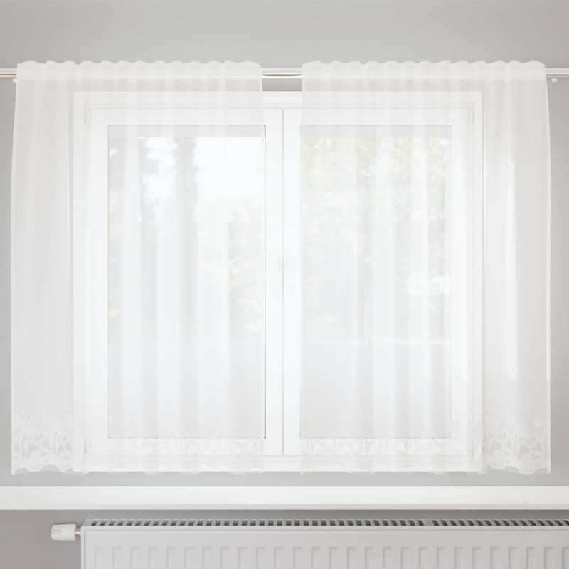 Firanka Koronkowa z zasłonami Biały 180 x 150 cm Poliester