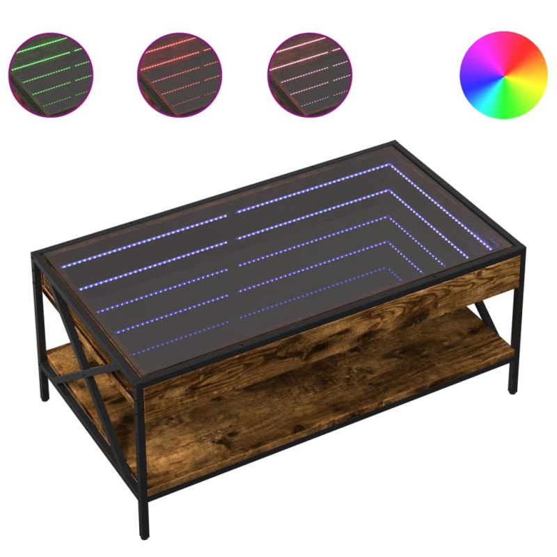 Stolik kawowy z LED Infinity, przydymiony dąb, 90x50x38 cm